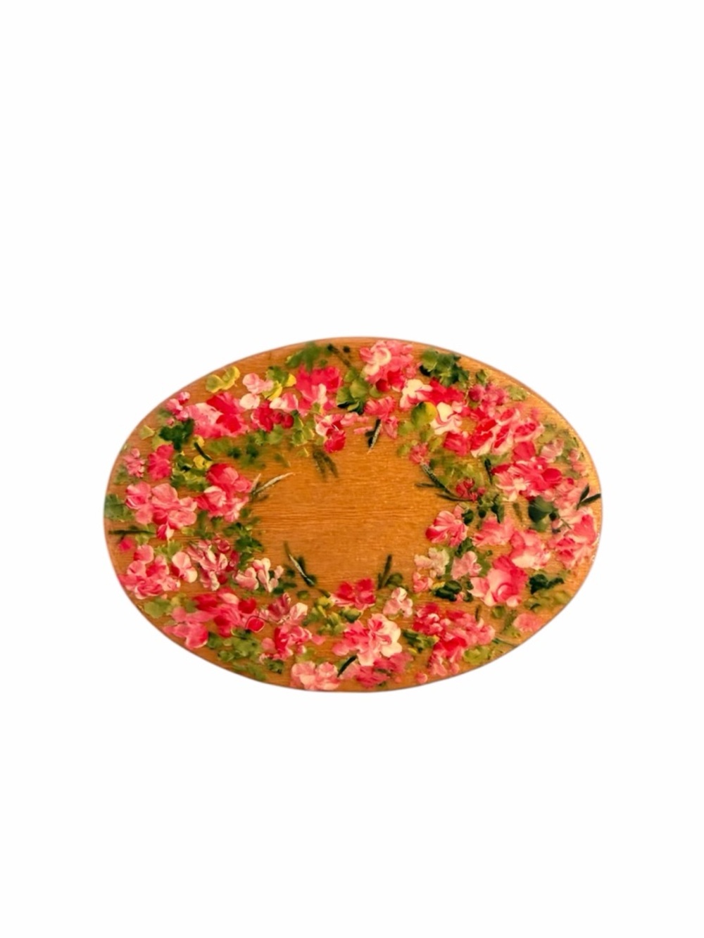 🌸 Hand Painted Floral Wooden Brooch | Artisan Signed | Vintage